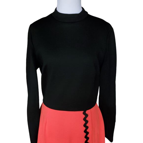 Vintage Wool Dress Red Black Faux Wrap Back Zip Pure New Wool Fits a XS/S - Picture 2 of 11